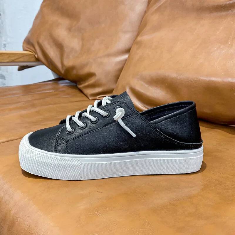 Ddmyoutdoor Genuine Leather White Women S Shoes Ugly Cute Head With Soft Bottom Ladies Design Square Toe Flat Casual Outdoor Shoes