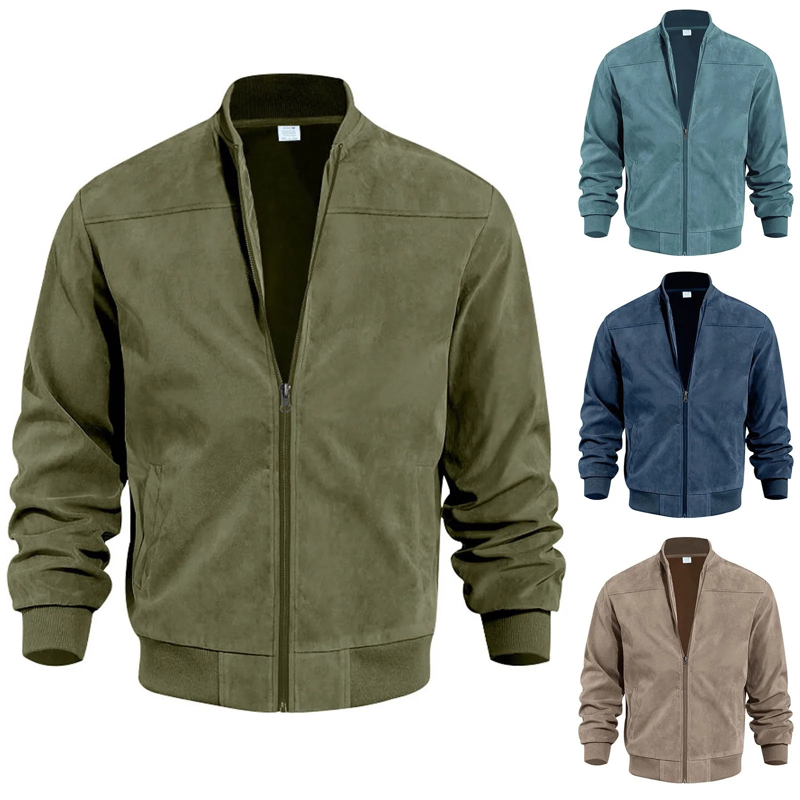 Mens Retro Suede Bomber Leather Jacket Autumn Winter Streetwear Long Sleeve Full Zip Coat Outerwears Windproof Baseball Jackets 250605