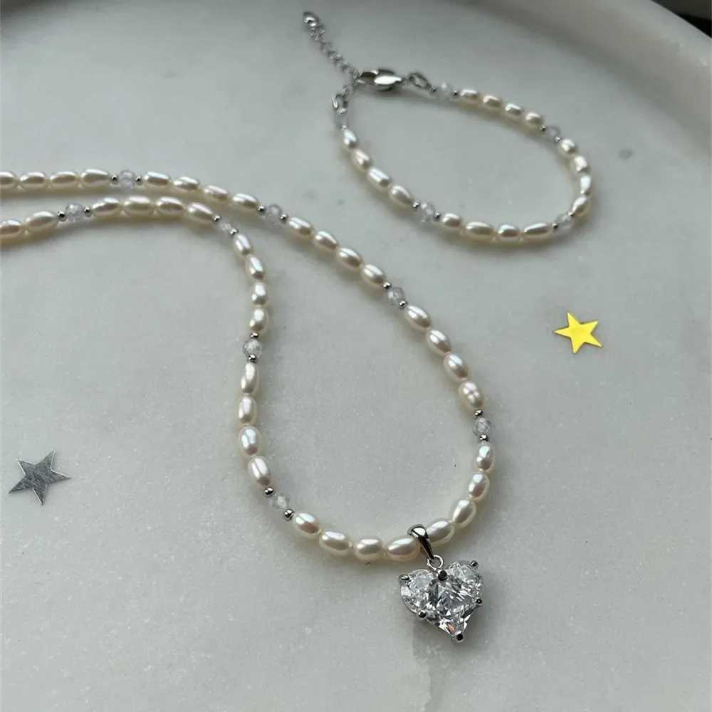 Boho Vintage Transparent Heart-shaped Crystal Pendant Necklace For Women Female Fashion Artificial Pearl Chain Choker Jewelry Y250605