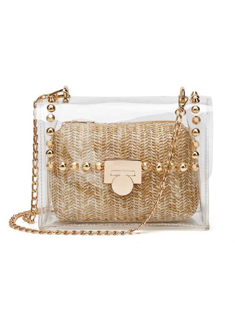 Fashion Chain Decorative Waterproof PVC Chain Transparent Shoulder Bag Messenger Bag Transparent Chain Bag Woven Clutch Bag M250606