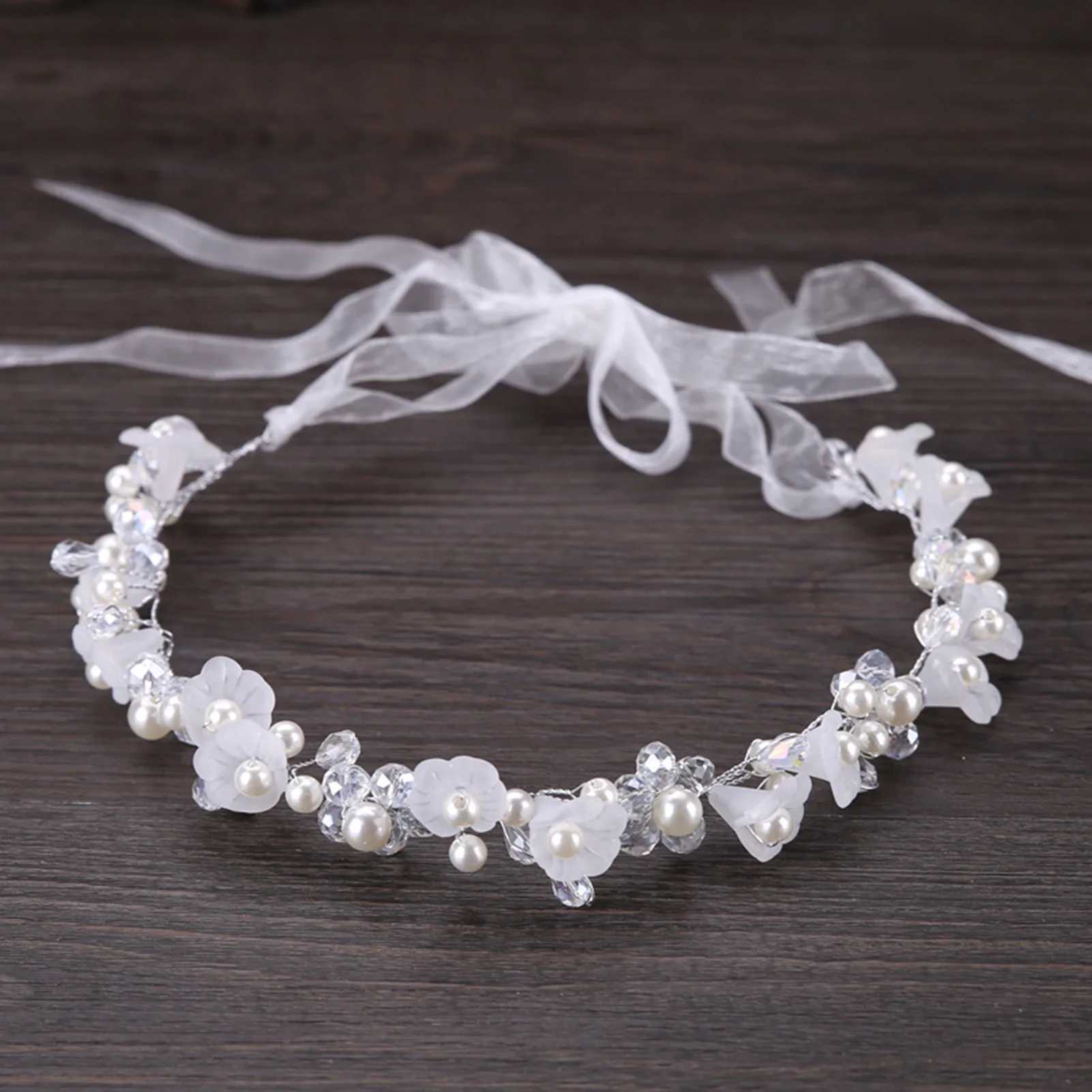 White Acrylic Flower Headbands Wedding Hairbands Elastic Headwear for Bride Hair Accessories Pearl Rhinestone Headpieces Z250605