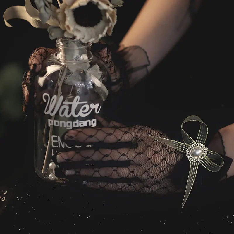 Arrival Black Gloves lace Sexy Lace Short Tulle Full Finger Driving Gloves Bride Gloves Guantes Largos Mujer 2025 250603