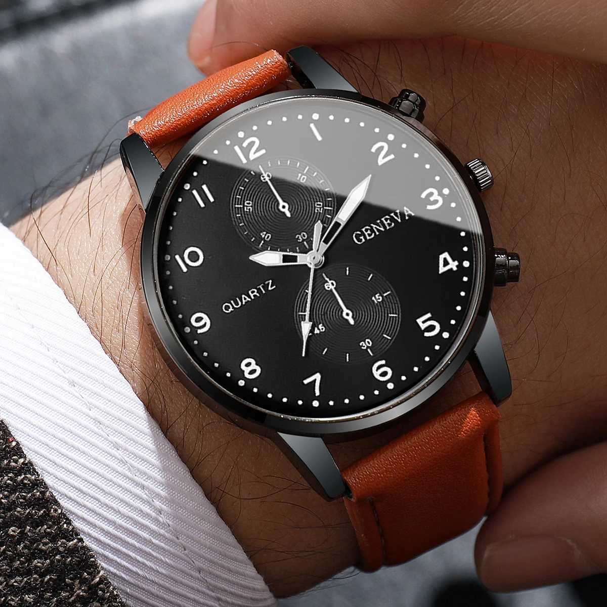 Fashion Men Business Watches Casual Leather Strap Mens Analog Quartz Watch Clock Gift Reloj HombreWithout Box Y250605