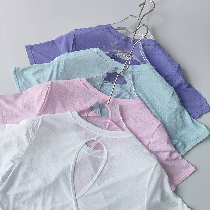 Yoga Clothes Women's Blouse Short-sleeved Hollow Cross Thin Mesh Beautiful Back Outside Shirts Slim Fiess Sports Top Clothing