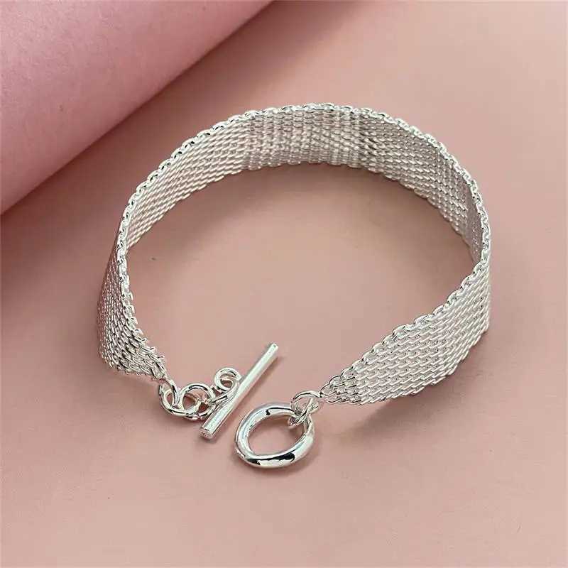 925 Sterling Silver Watchband Network Mesh Chain Bracelet For Women Men Charm Wedding Engagement Party Jewelry W250606