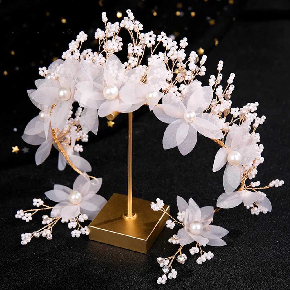 Tiaras Earring Sets Wedding Hair Accessories For Women Flower Rhinestone Pearl Headbands Dangler Princess Bridal Crowns Jewelry Z250605