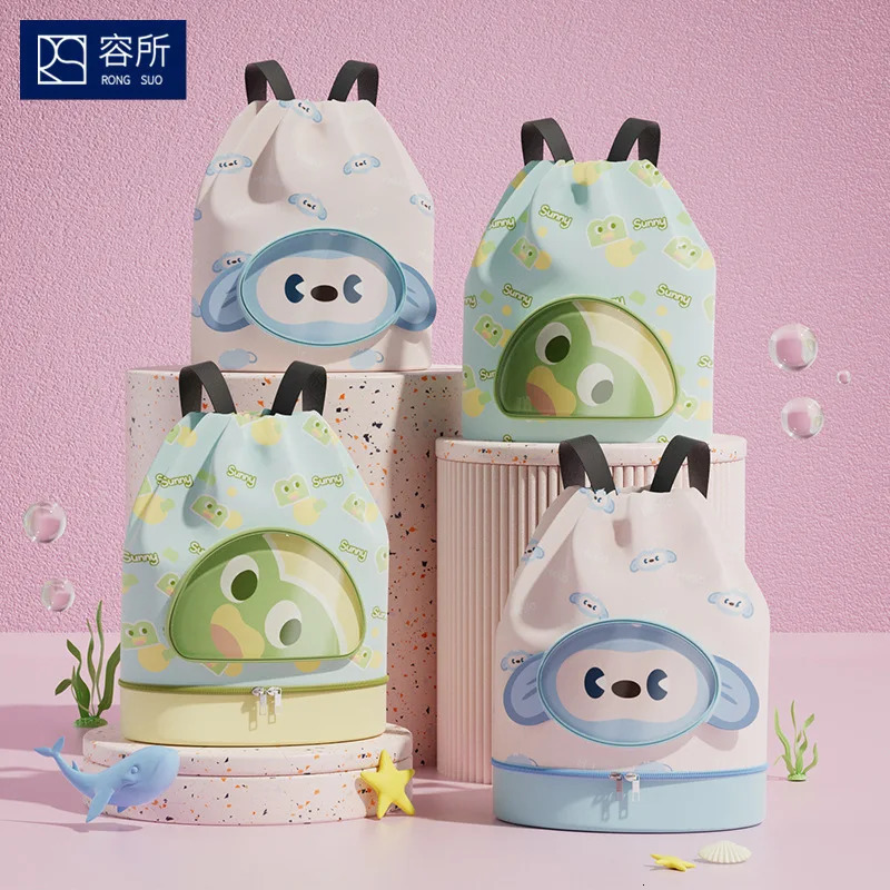 Summer Cartoon Childrens Dry And Wet Partition Bag With Shoes Compartment Swimsuit Storage Beach Shoulder Swimming 250605