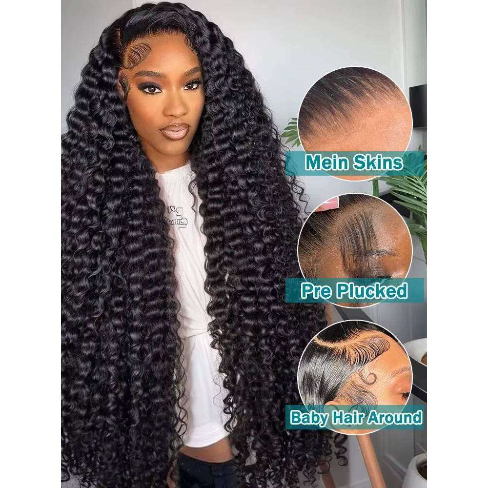 Lakeisha 30 42 Inch Curly Wigs Human Hair 6x6 Glueless 13x6 HD Lace Frontal Deep Wave Black Wig Preplucked Raw Indian For Women