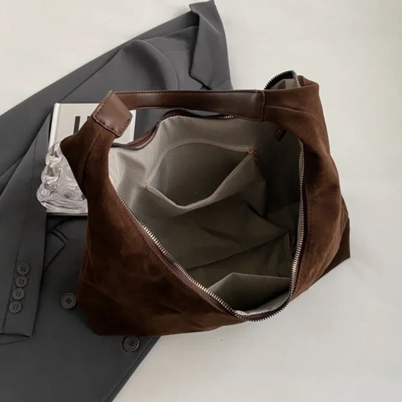 Women Vintage Suede Tote Bag Fashion Autumn Winter Trend Large Capacity Underarm BagsCommute Shoulder Crossbody Bags 250605