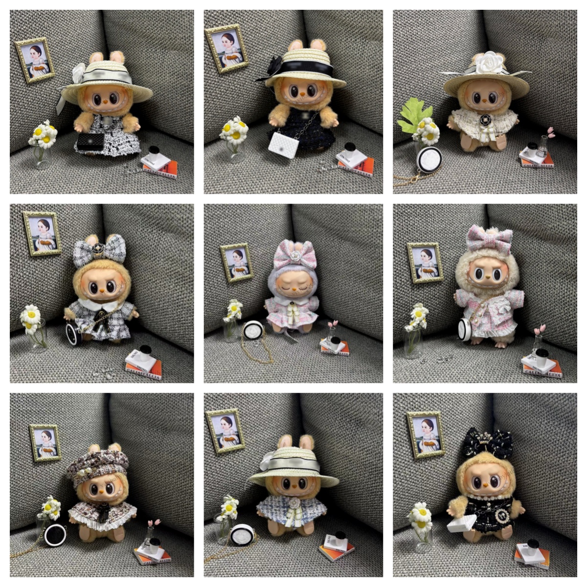 Lady style Labubu Clothing Party Plush Vinyl Cute Doll Clothes Exquisite plaid skirts hat bags Accessories Gifts Labubu/mokoko Doll Apparel outfit clothing S3987