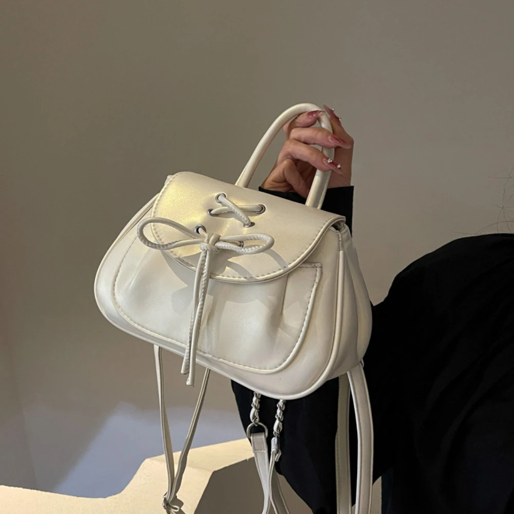 Korean Style Drawstring Lace-Up Backpacks for Ladies Womens Chic Solid Color All-Matched Backpack Hand-Held Versatile Packs 250605