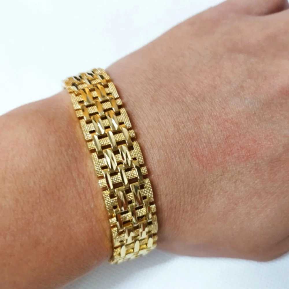 14MM Chunky Mens Hand Chain Bracelets Male Wholesale Gold Plated Mesh Chain Link Bracelet For Men Women Jewelry pulseira masculi W250606