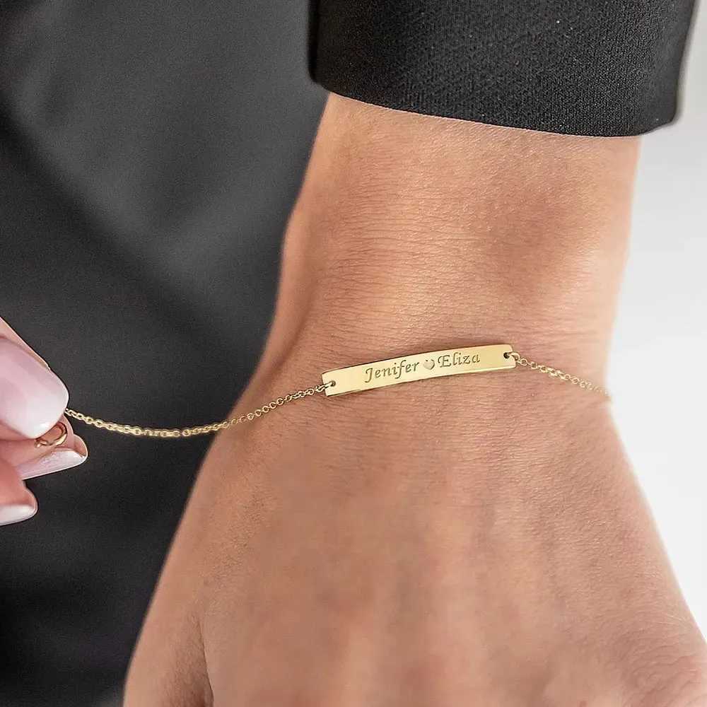 COOLTIME Personalized Custom Bracelet Stainless Steel Engraved Name Couple Bracelet Jewelry Birthday Gift New W250606