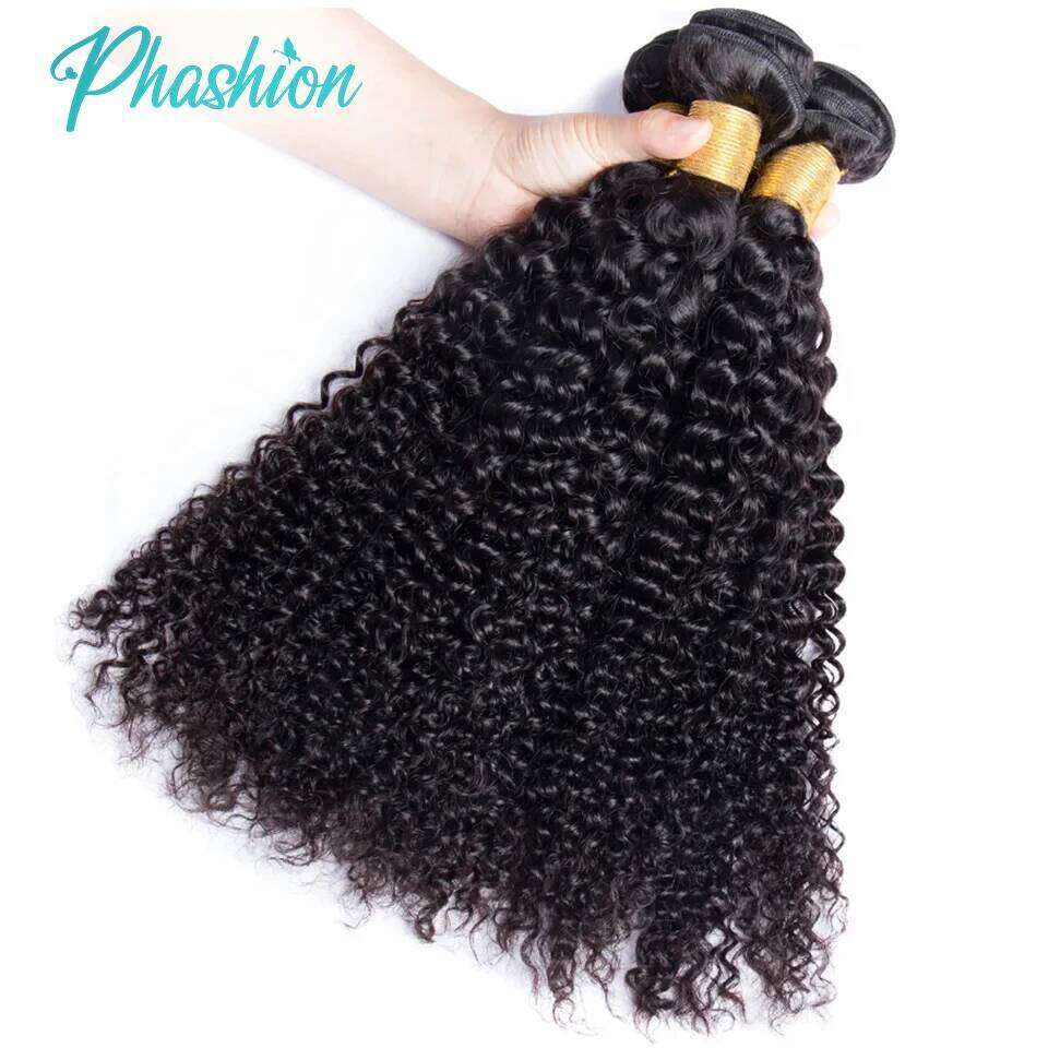 Phashion Kinky Curly Human Hair Bundles With 13x6 Lace Front Closure HD Transparent Brazilian Jerry Curl Weave and Closures Soft
