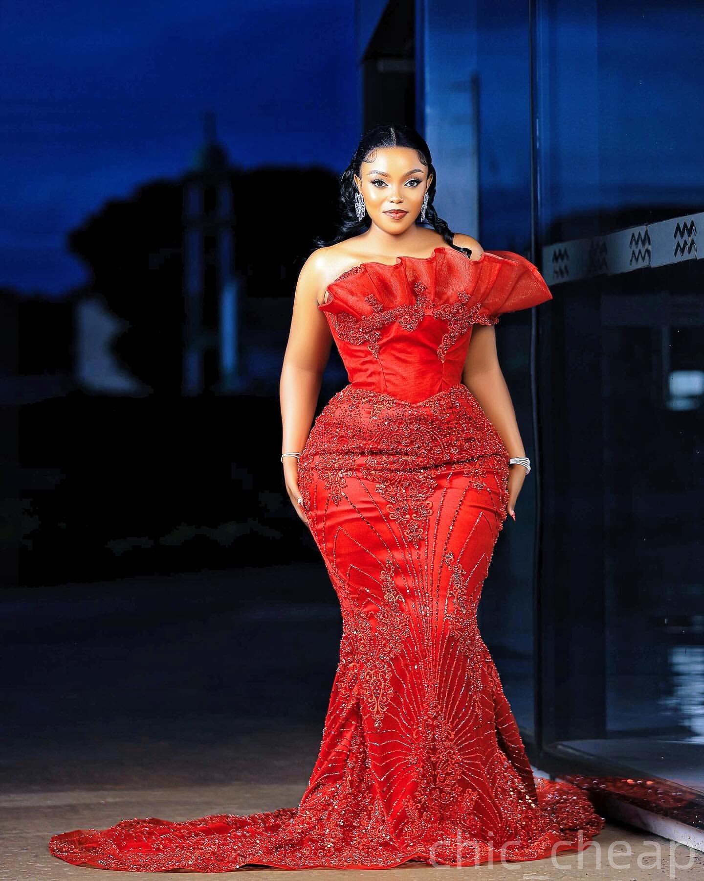 Mermaid Red Prom Dresses 2025 Sequined Lace Sweetheart Vintage Evening Formal Party Second Birthday Engagement Gowns Plus Size Dress For Special Occas