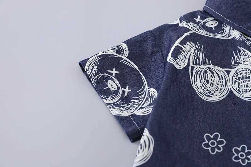 New Summer Boys Denim Clothing Sets Children Fashion Cartoon Bear T Shirt Shorts 2pcs Infant Baby Casual Outfits Suits R250606
