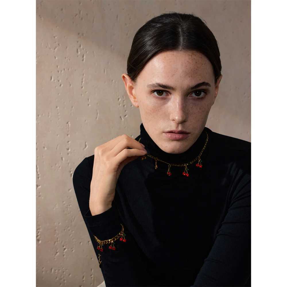 Yhpup Hot Style Stainless Steel Cubic Zirconia Cherry Drop Chain Necklace Bracelet Bangle 18K Gold Color Plated Delicate Jewelry Y250605