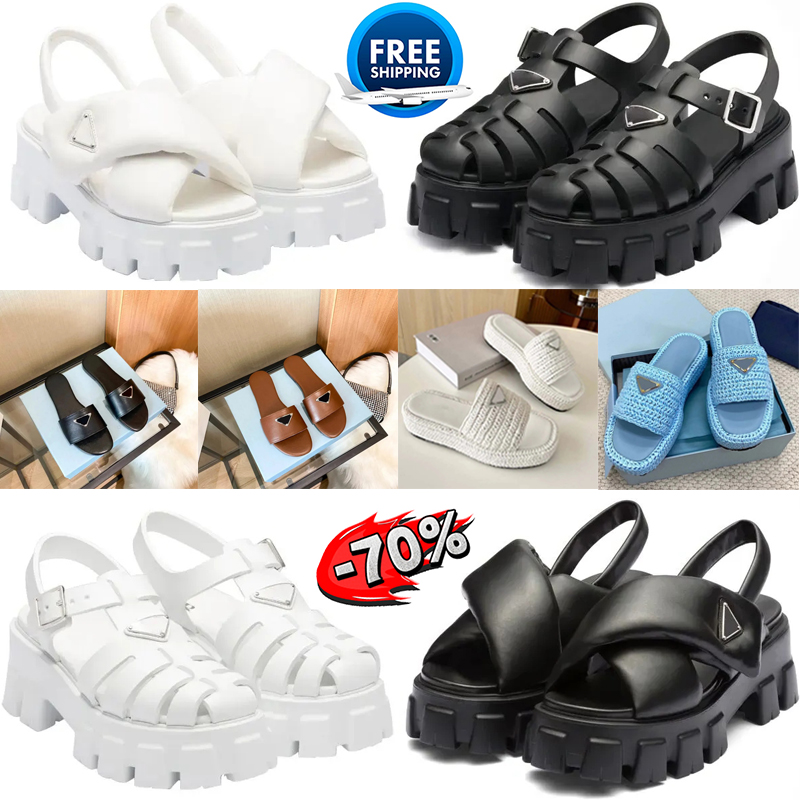 Free Shipping Luxury Designer Women's Slides - Woven Fabric & Leather Sandals for Summer Beach Wear