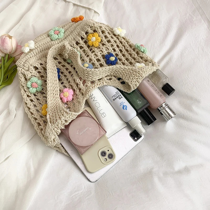 Ins Handbag Knitted Loose Wool Bag Singleshoulder Simple and Lightweight Woven Beach Bag 250605