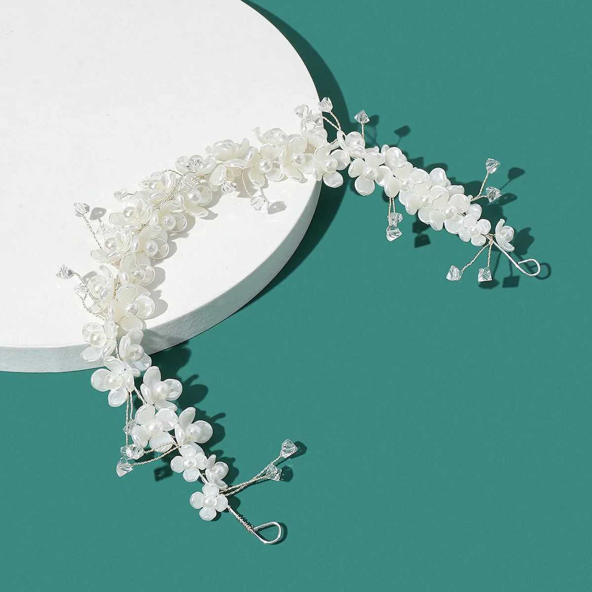 White Acrylic Flower Headbands Wedding Hairbands Elastic Headwear for Bride Hair Accessories Pearl Rhinestone Headpieces Z250605