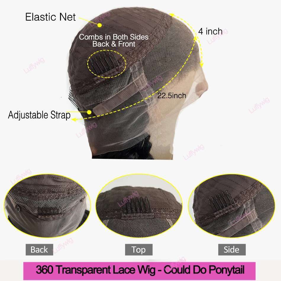 13x6 Wavy Lace Front Wig With Bangs Brazilian Remy 360 Frontal Human Hair Wigs Glueless 200 Density For Black Women