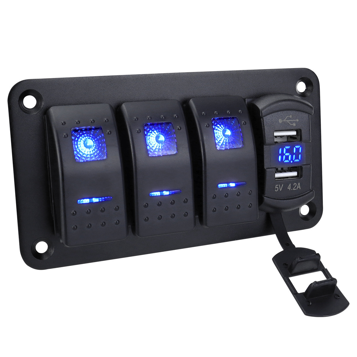 Car Central Control Modification 2+1 Multi-Position Panel Combination 4.2A Dual USB Boat Type Pre-Wired Waterproof Switch
