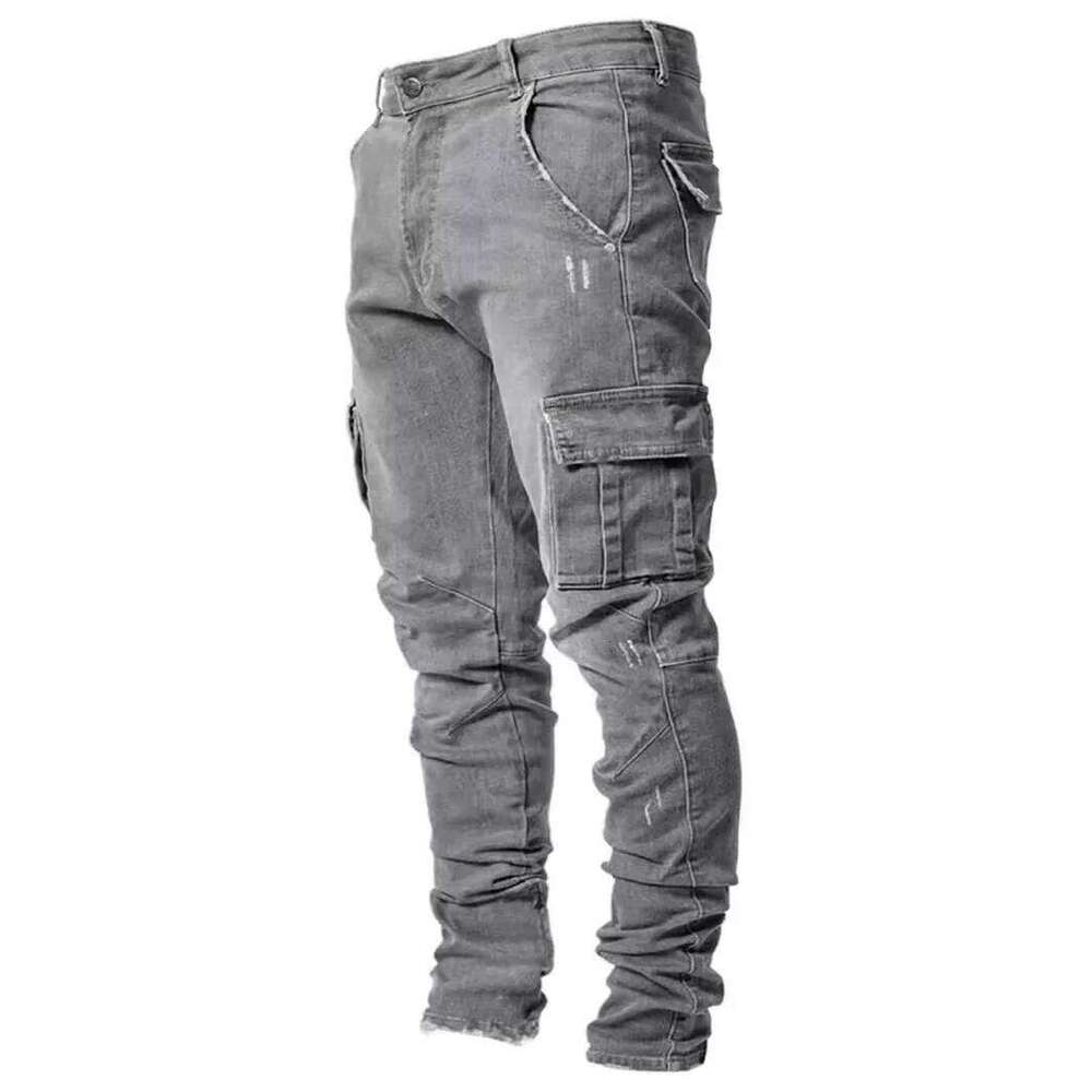 Men Stretch Jeans Washed Pencil Pants High Waist Ankle Length Trousers Vintage Pockets Button Zipper Fly Casual Basics Denims