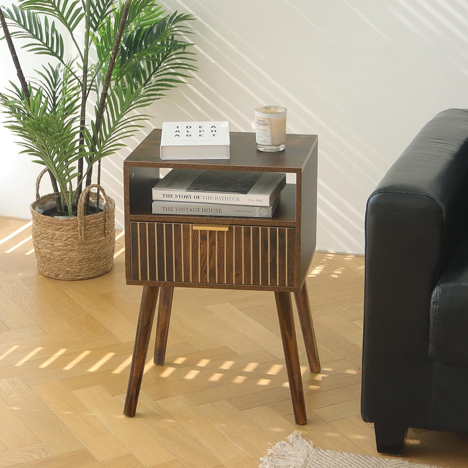 B6064 Drawer-style floor-standing bedside table solid wood living room sofa side table home small apartment side cabinet