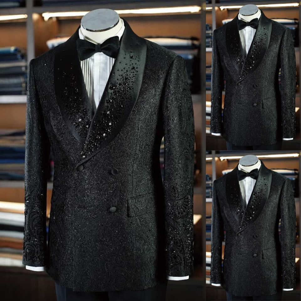 Designer Beaded Wedding Tuxedos 1 Piece Set Jacket Shawl Lapel Men Suit Fashion Groom Wear Party Evening Suits Customized