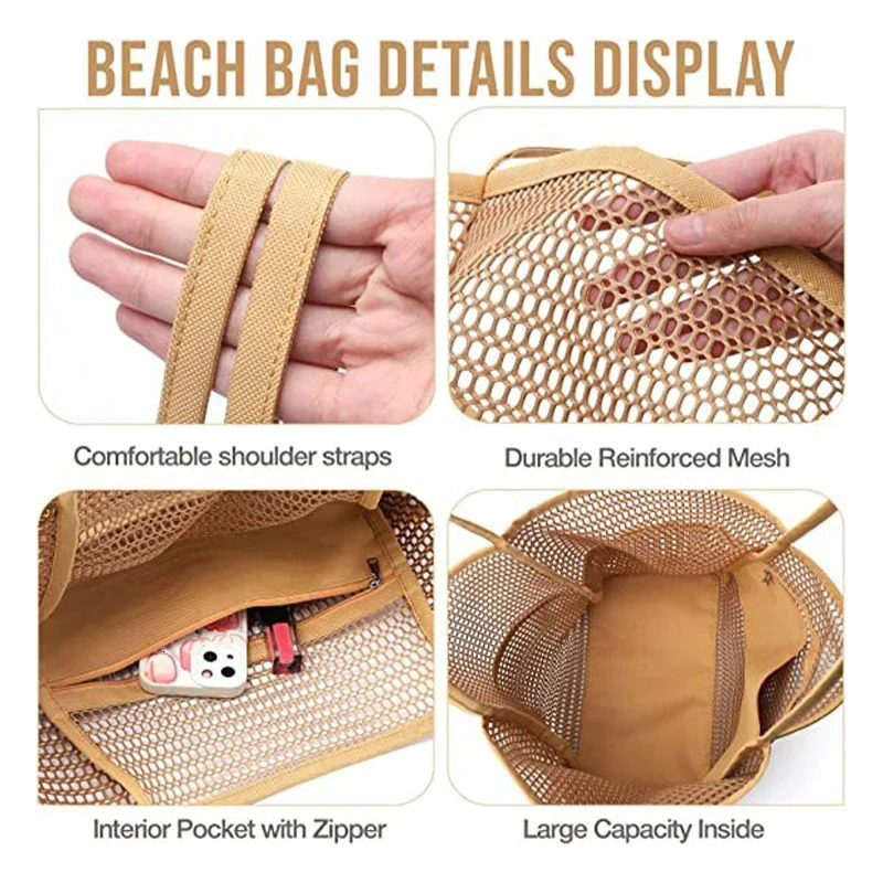 Women Swimming Beach Mesh Bag Ladies Shoulder Largecapacity Travel Portable Storage Multifunction Handbag 250605
