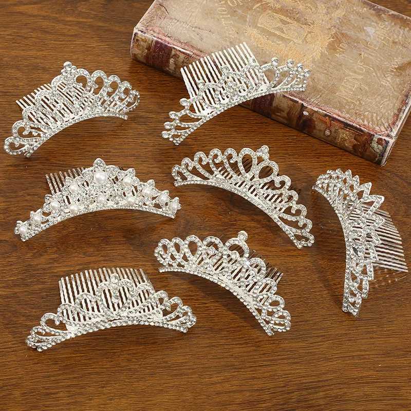 Mini Crowns Pearl Hair Comb Rhinestone Heart Shaped Tiaras Silver Color Hairpin Wedding Accessories Bridal Princess Hair Jewelry Z250605