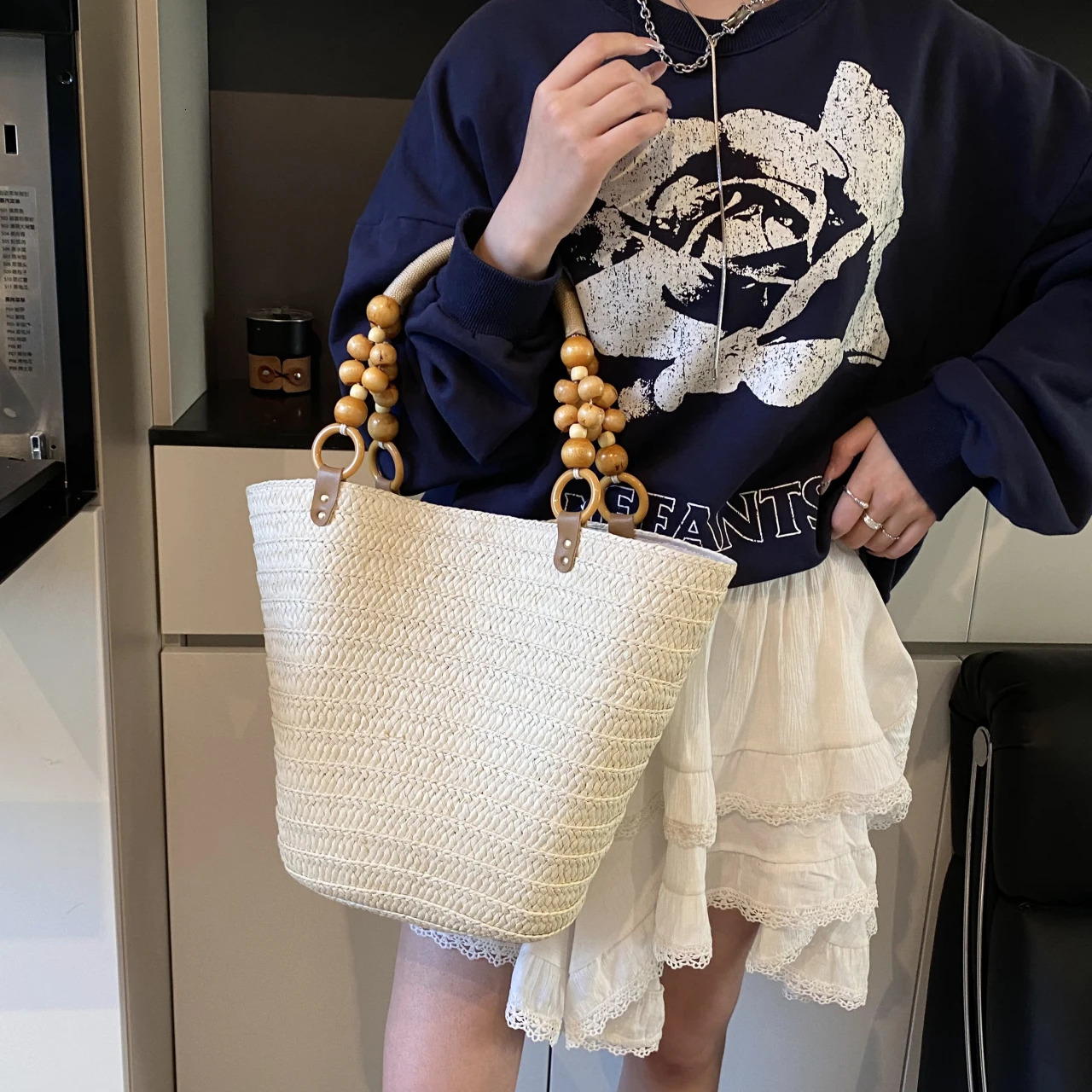 Straw Beach Bag Large Capacity Shoulder Bag For Women Summer Handbag Shopper Basket 250530