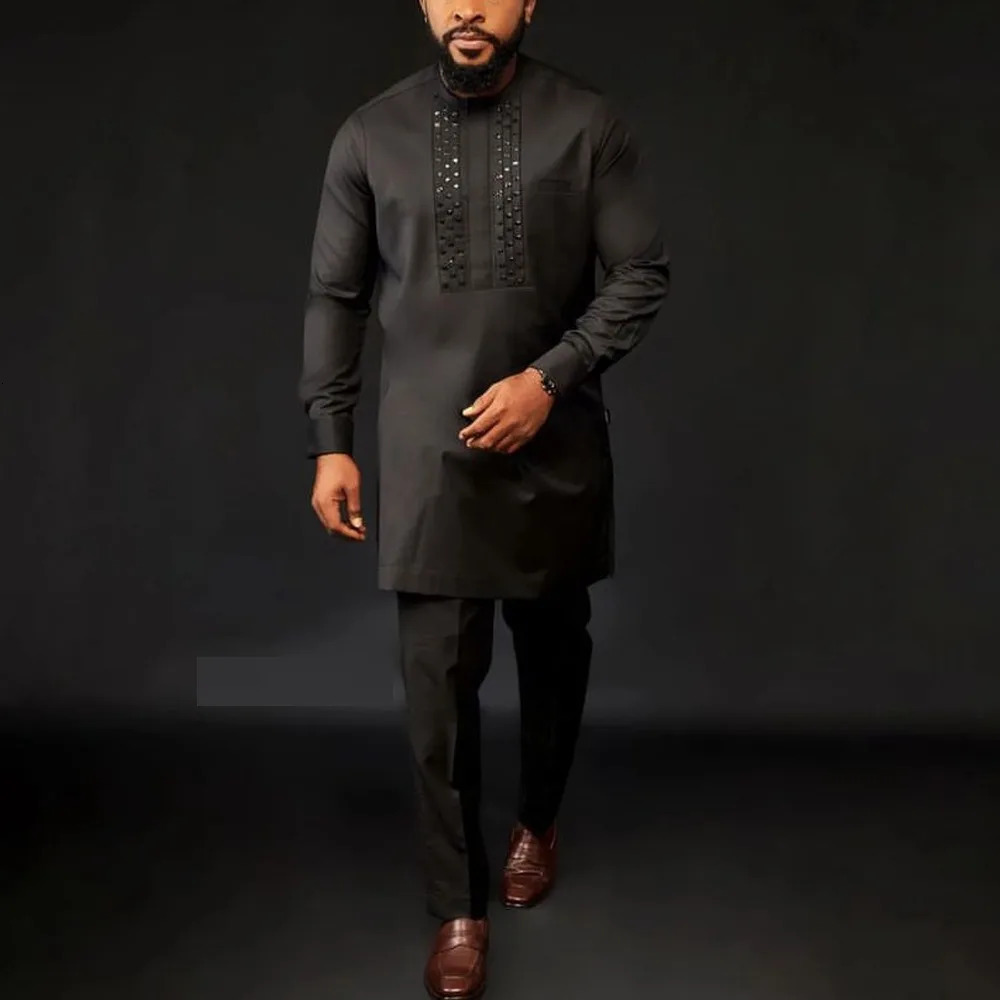 Kaftan Mens Suit African Ethnic Style Long Sleeve Embroidered Suit Mens Traditional Clothing 2-piece Suit 250603