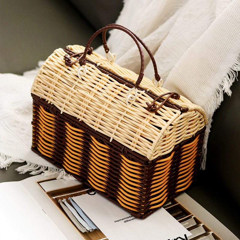 Top High Quality New Style New Women's Handheld Woven Bag Large Capacity Storage Bag Handmade Woven Bag Practical PP/PE Rattan Bag New Free Deliv