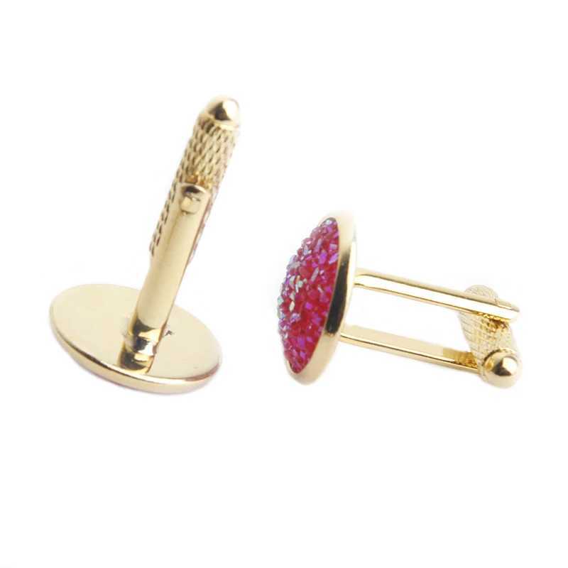 Simple Fashion Shirt Cufflinks for Men Drusy Rhinestones Cuff Links Round Sleeve Button Christmas Gifts Mens Cuff link Gemelos W250606