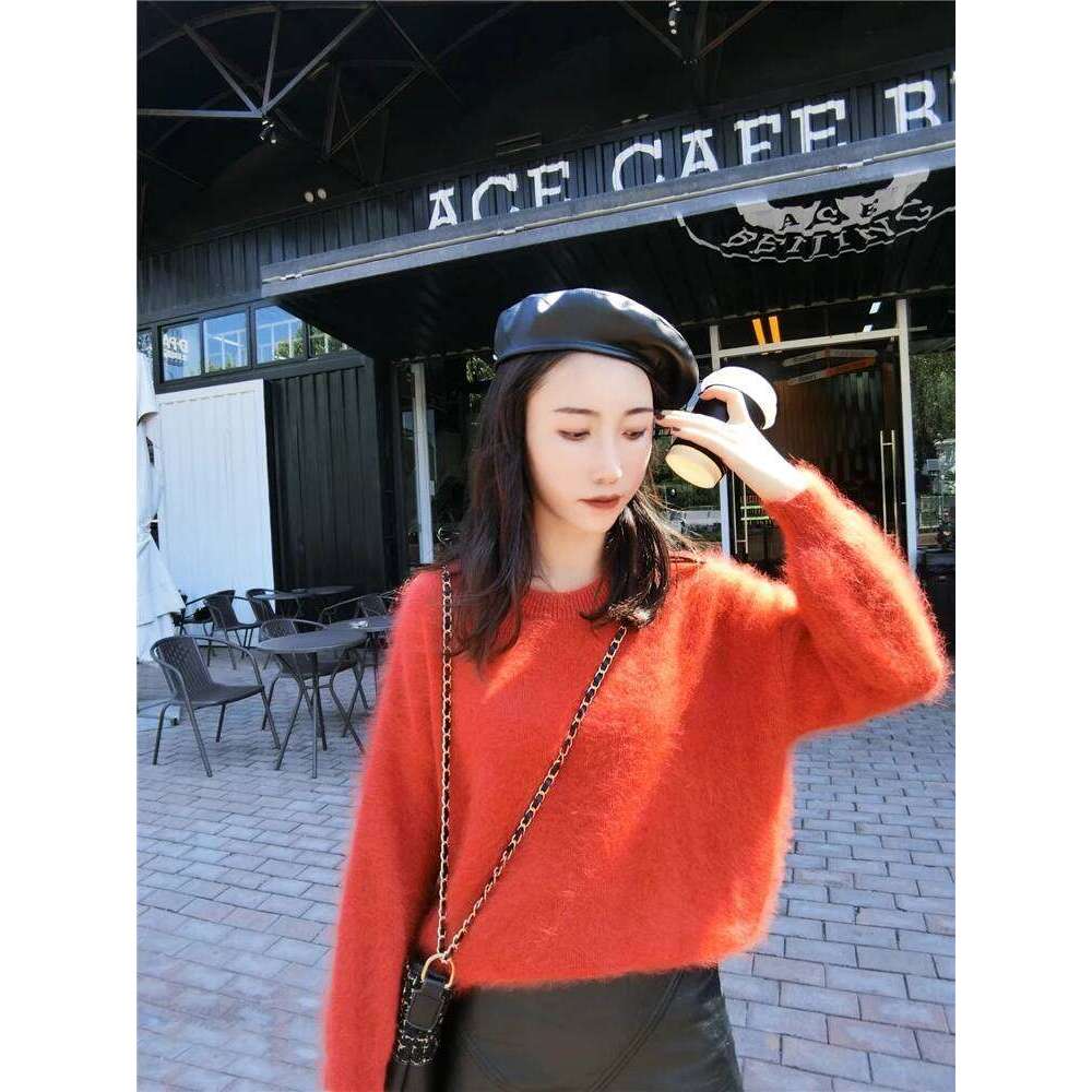 2023 New 100% Mink Cashmere Sweater Women's Winter Angora Top Pullover Loose Knitting WT2