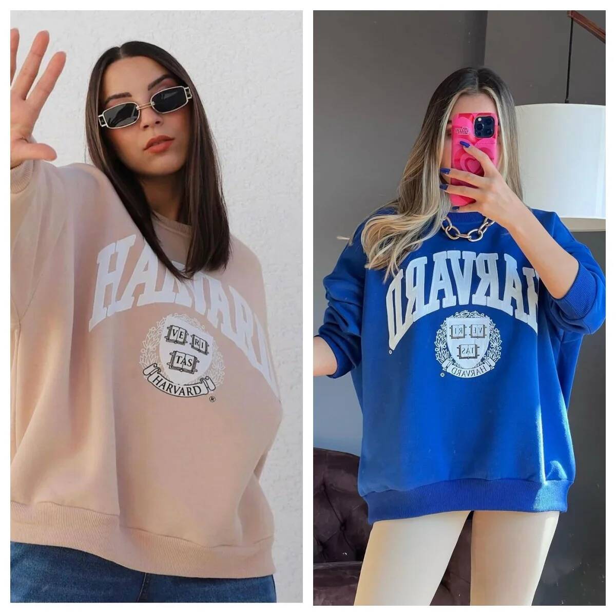 Women Crew Neck Ladies Harvard Letter Graphic Print Oversized Sweatshirt Crewneck Preppy Cute Loose Jumper Pullover