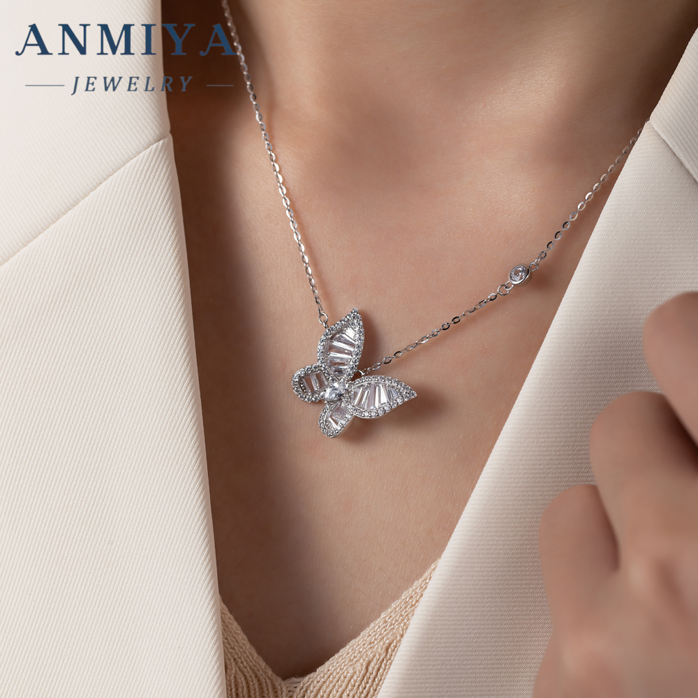 Butterfly Necklace 925 Sterling Silver Cubic Zirconia Dainty White Gold Plated