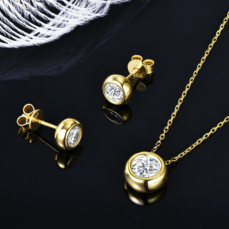 IOGOU Real 3ctw. D Color Jewelry Set 925 Silver 18k Gold Plated Pendant Necklace Stud Earrings Set for Women Men Gift 250530