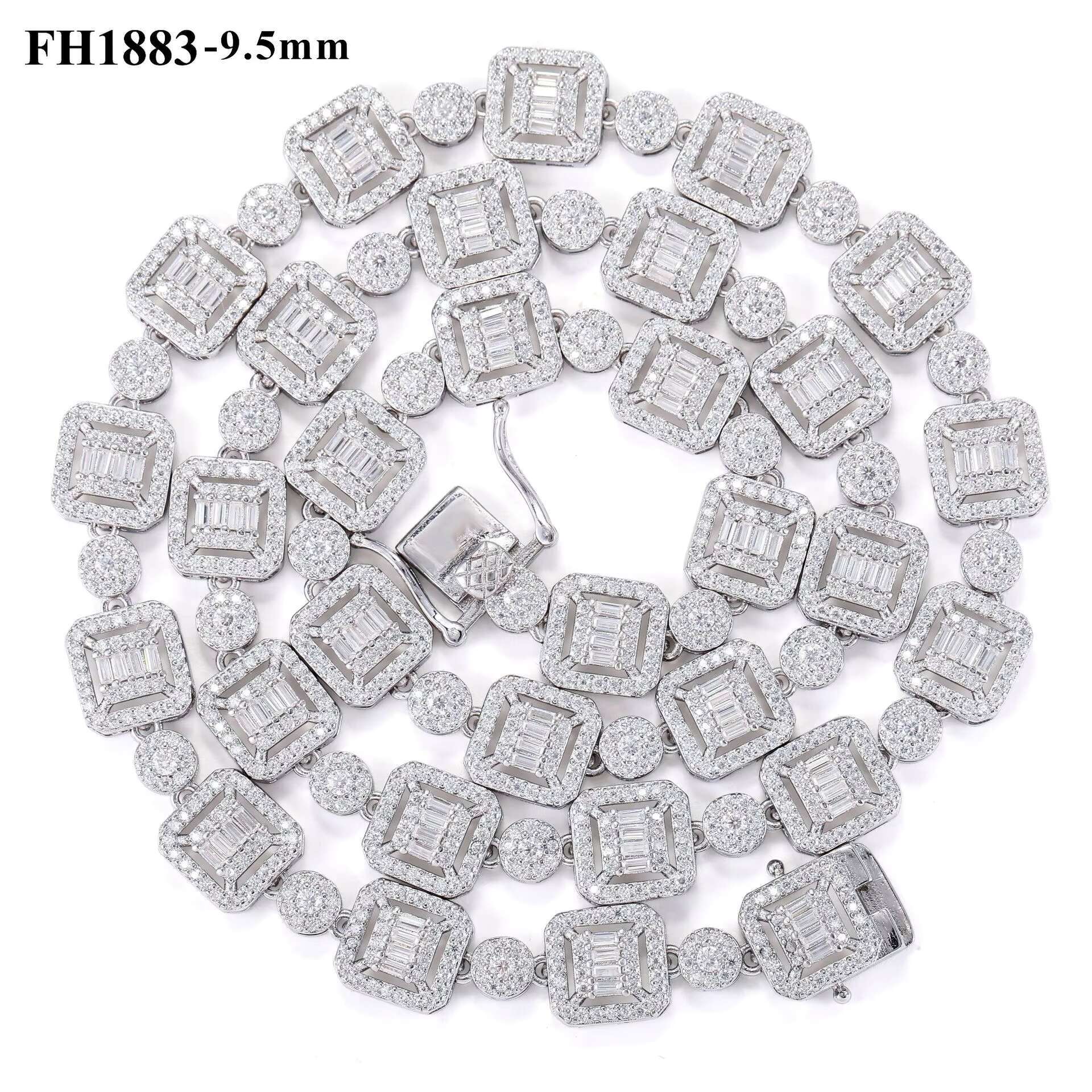 New Custom High Quality Hip Hop 9.5MM Cuban Necklace 925 Sterling Silver Iced Out Vvs Moissanite Cuban Chain Link