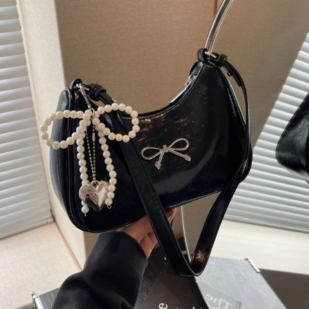 Burgundy Bow One Shoulder Bag for Women Chic High Grade Texture Zipper Armpit Bags Daily Working Commute Crossbody Packs 250605