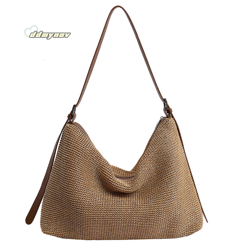 2025 New Woven Tote Straw Korean Style Large Capacity Shoulder Vacation Beach Bag for Women ddmynov