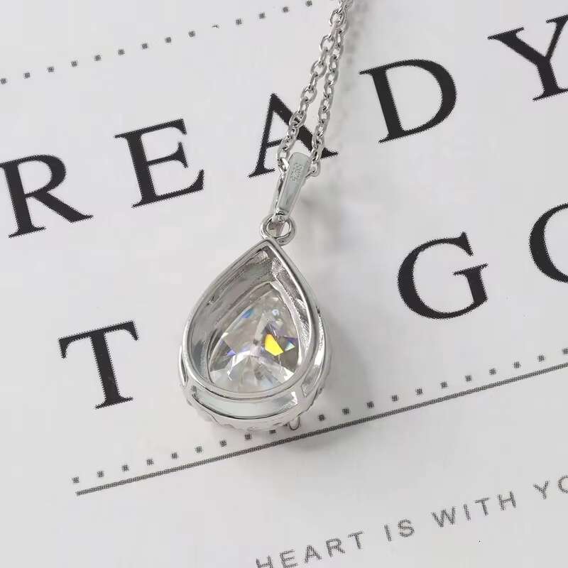 Paston Jewelry 925 Sterling Silver925 Pendant Necklace DEF VVS1 5ct Pear Moissanite Diamond Halo Pendant Chain Jewelry