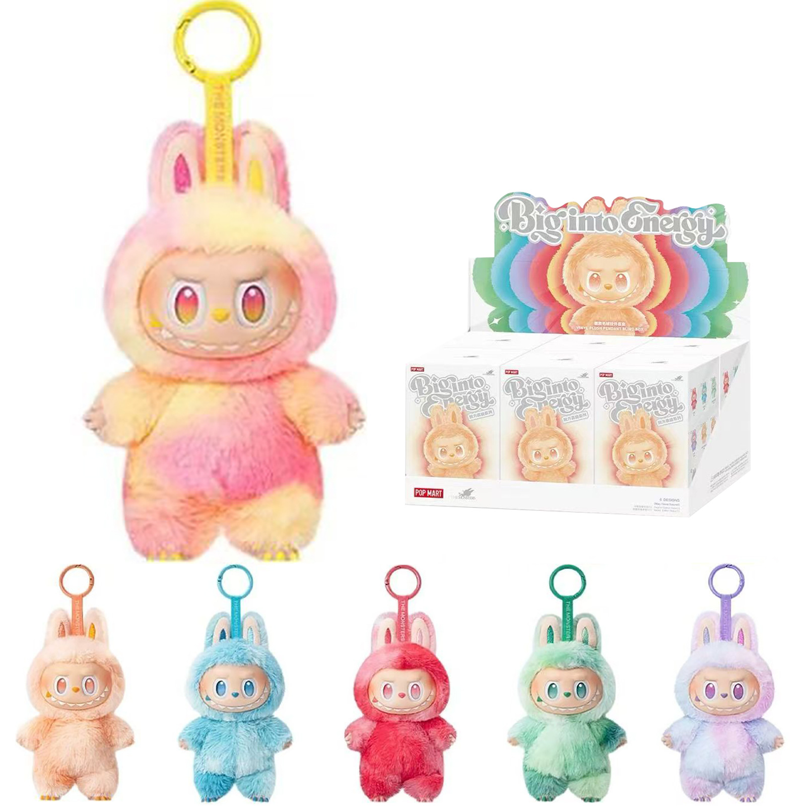 Cute labubu doll keychain big into energy keychains cute blue plush bag charm pvc keyring v3 desktop decoration monsters face toys ba016 L250705FQOS