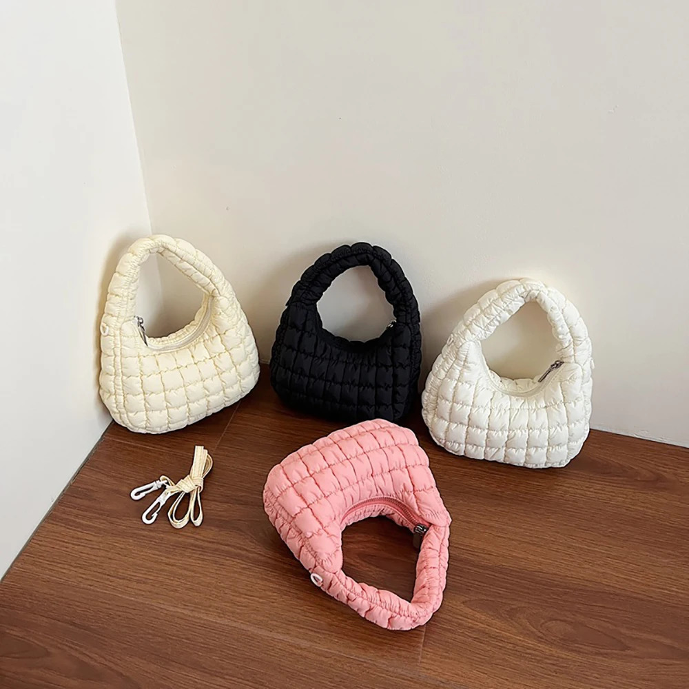 Women Soft Plaids Pleated Handbags Casual Solid Color Zipper Versatile Crossbody Bag Daily Commute All-Match One Shoulder Bags 250605