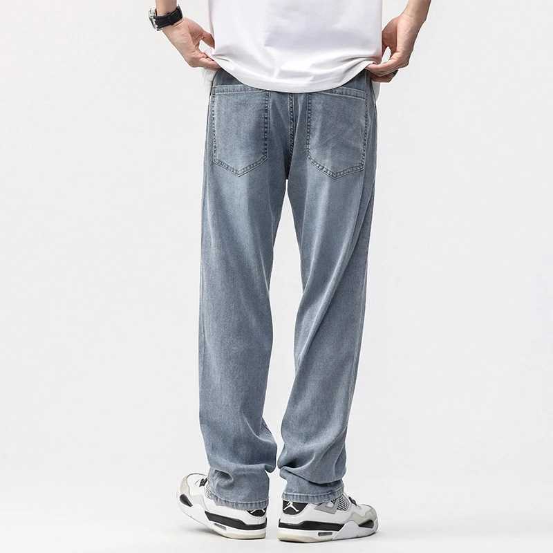 190cm Tall Man Jean Lyocell Wide Leg Denim Pants Male Extra Long Length 115cm 120cm Summer Big Clothes Light Stretch Straight Fit Z250605