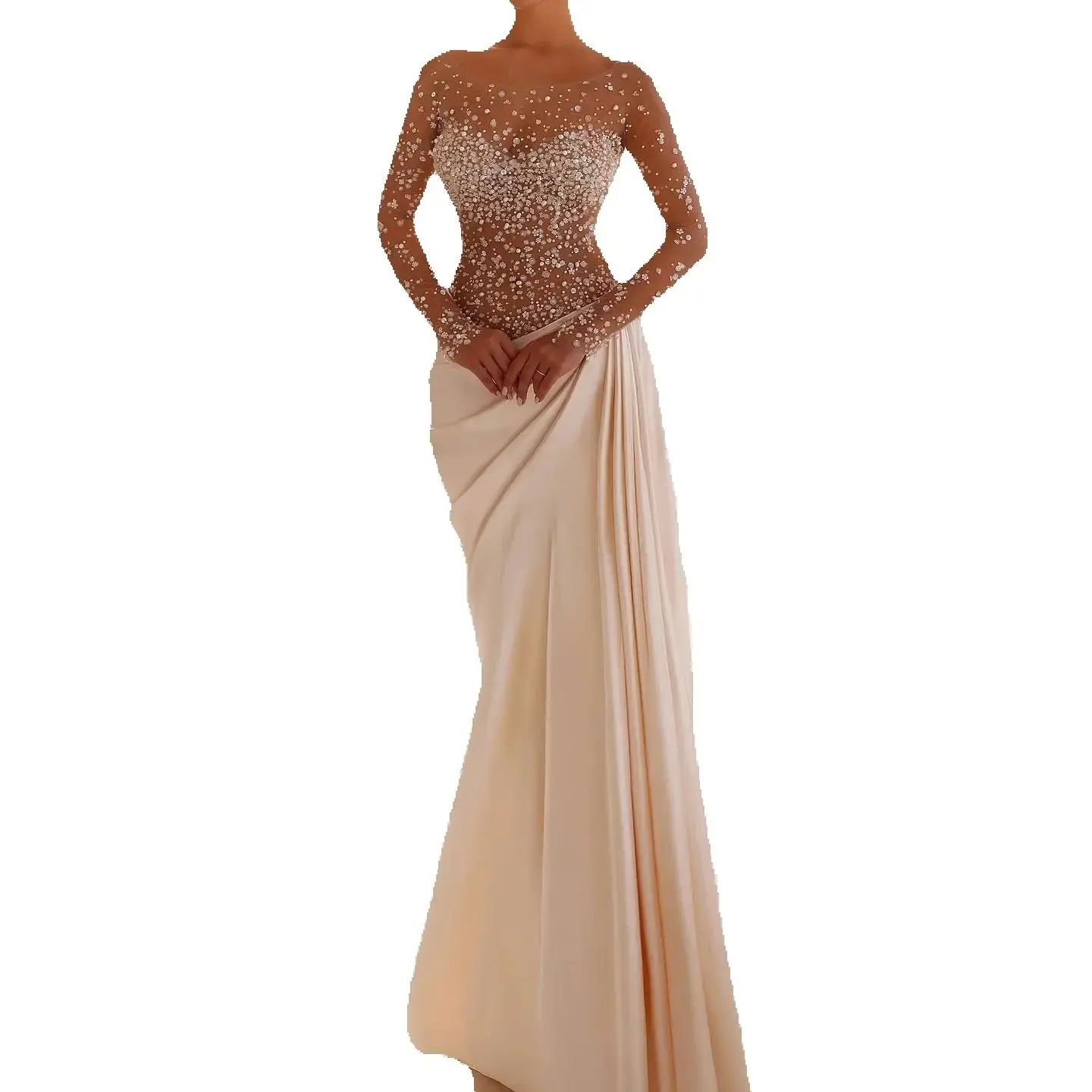 Stunning Illusion Beaded Wedding Dress Sparkly Sheer Scoop Mermaid Bridal Gown Fashion Long Sleeves Bride Dresses Customized