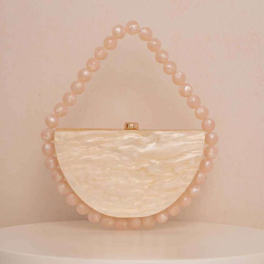 Women Brand Half Moon Circular Barrel-Shaped Acrylic Box Day Clutch Purse Handbags Marble Small Beach Summer Party Evening Bag