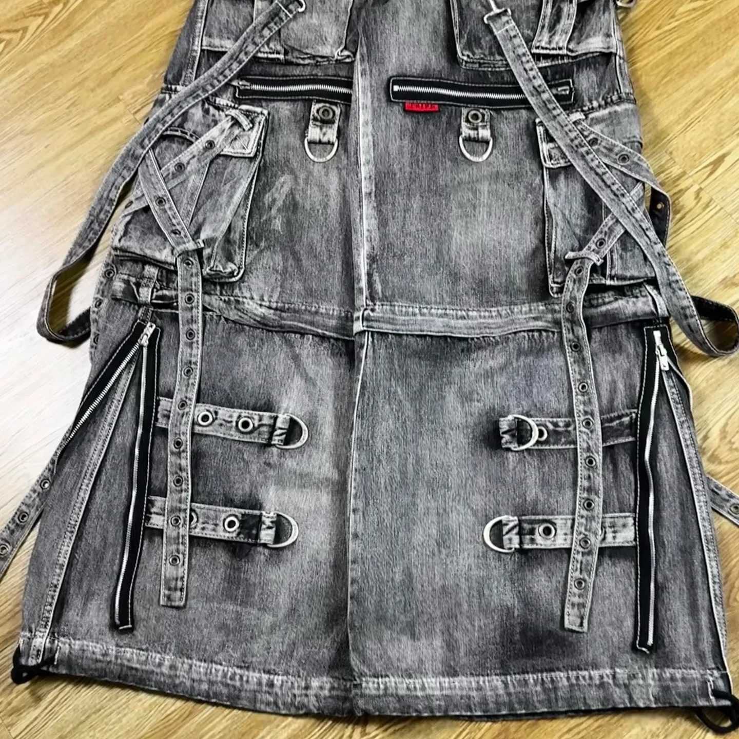 Gothic Ribbon Pocket Washed Super Wide Leg Jeans Men Y2K New American Harajuku Hip Hop Gothic Rock Retro Wide Pants Street Wear Z250605