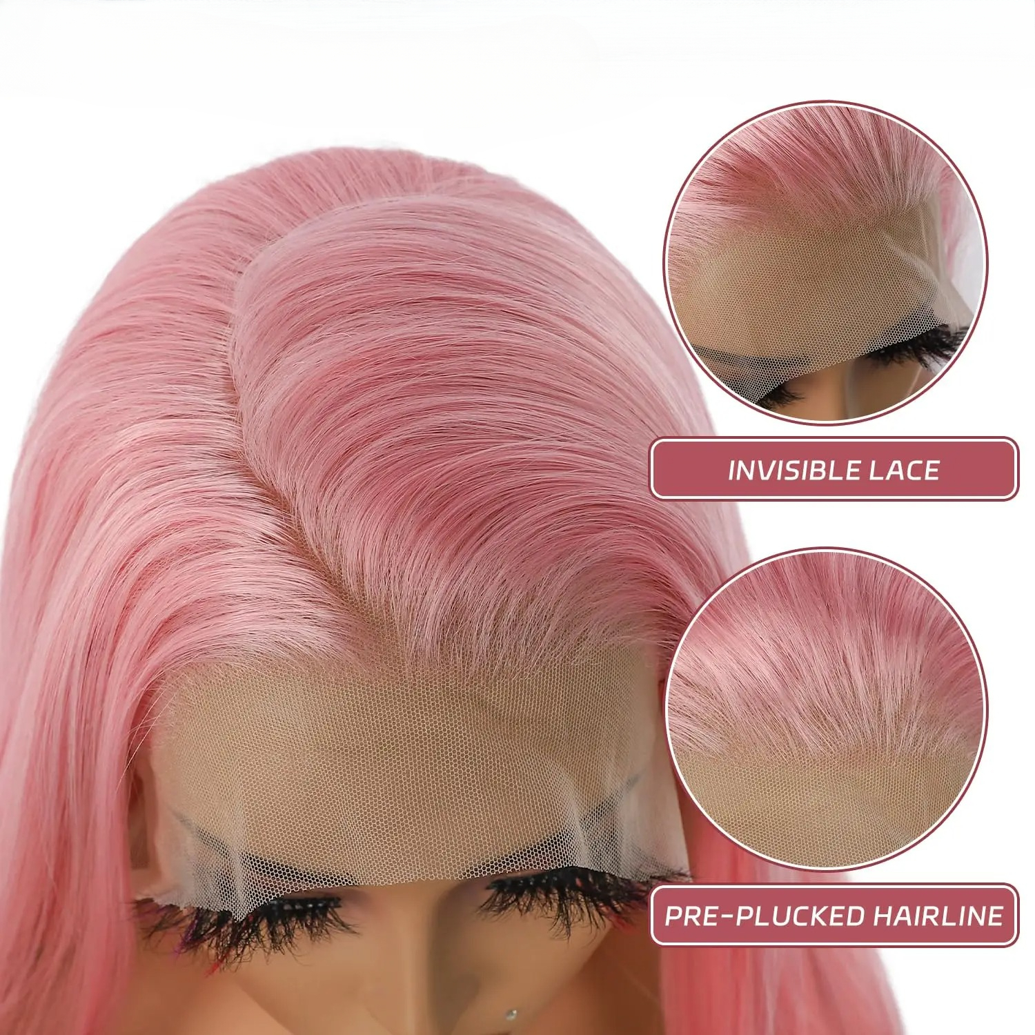 30 Inch Pink Lace Front Wig Human Hair 200 Density 13x6 HD Lace Frontal Wig Brazilian Colored Straight Wigs For Women Synthetic